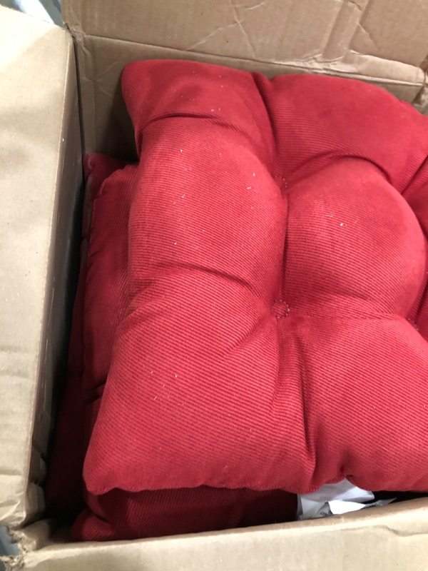 Photo 2 of ( 4 pack )Klear Vu Gripper Twillo Universal Non-Slip Tufted Chair Cushions, 15" x 15", Red 4 Pack