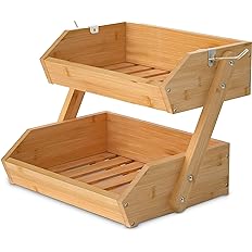 Photo 1 of **MISSING PIECES/SOLD AS PARTS** Bamboo Fruit Basket 2 Tier — 22+ Lbs Capacity, 12mm Thickness & Raised Bottom— Ideal for Bread, Toiletries, Snacks, Seasonings - Wood Fruit Bowl for Kitchen Counter, Dining Table, etc
