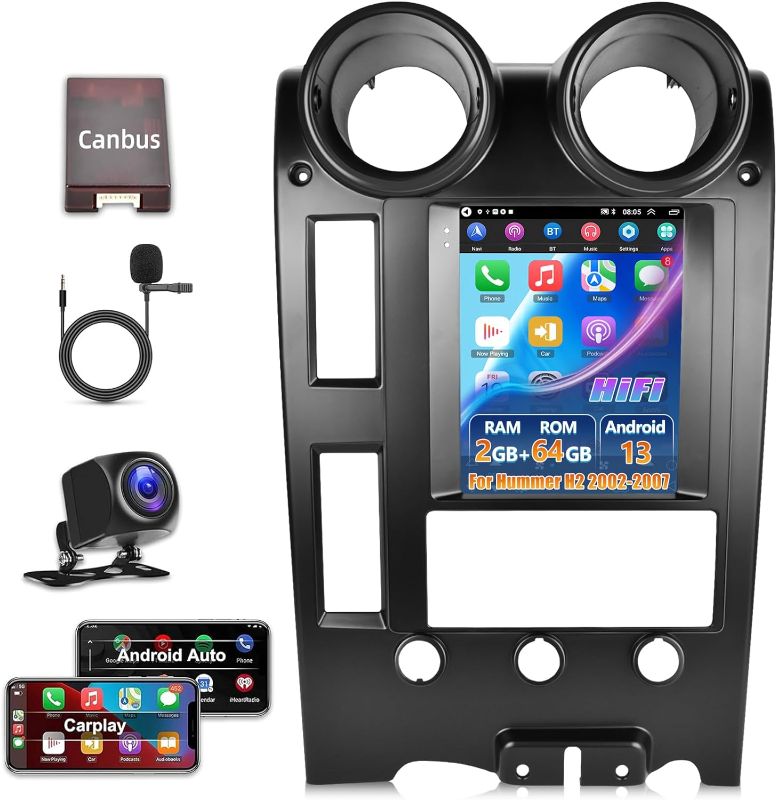 Photo 1 of [2+64G] Android 13 Car Radio for Hummer H2 2002-2007 - Wireless Apple Carplay and Android Auto - 9.7 inch Touchscreen HiFi Audio - WiFi, 1080P, GPS, Mirror Link, SWC + AHD Backup Camera + Mic
