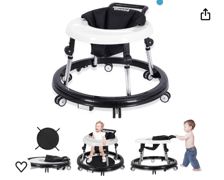 Photo 1 of Baby Walker Foldable with 9 Adjustable Heights, Baby Walkers and Activity Center for Boys Girls Babies 7-18 Months, Baby Walker with Wheels Portable