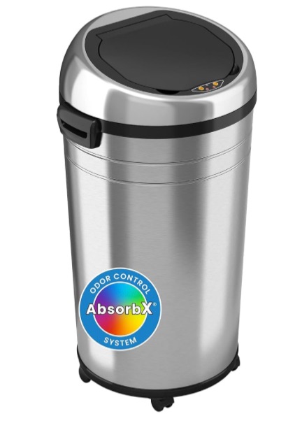 Photo 1 of **MISSING LID//NON FUNCTIONAL** iTouchless 23 Gallon Touchless Sensor Trash Can with Odor Control System & Wheels, 87 Liter Commercial Size Automatic Garbage Bin, Brushed Stainless Steel