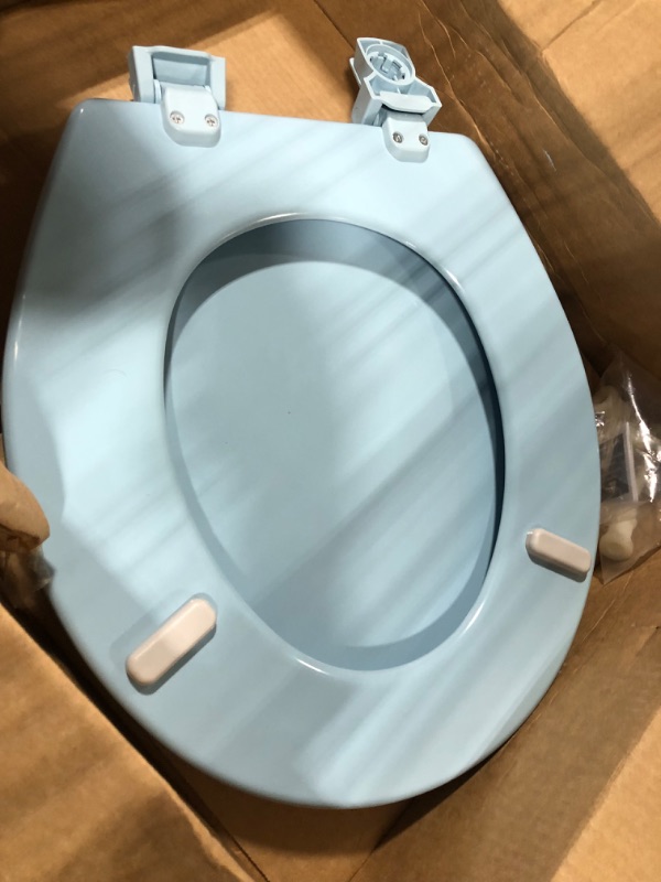 Photo 3 of MAYFAIR 841EC 034 Cameron Toilet Seat will Never Loosen and Easily Remove, ROUND, Durable Enameled Wood, ROUND, Sky Blue 1 Pack Round Sky Blue Toilet Seat