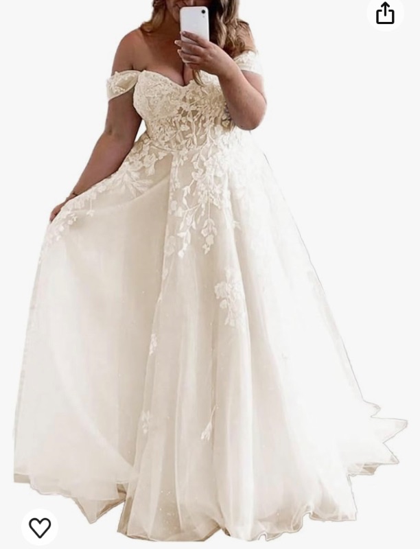 Photo 1 of Elegant A Line Plus Size Wedding Dress for Women with Lace Applique Tulle Bridal Gown