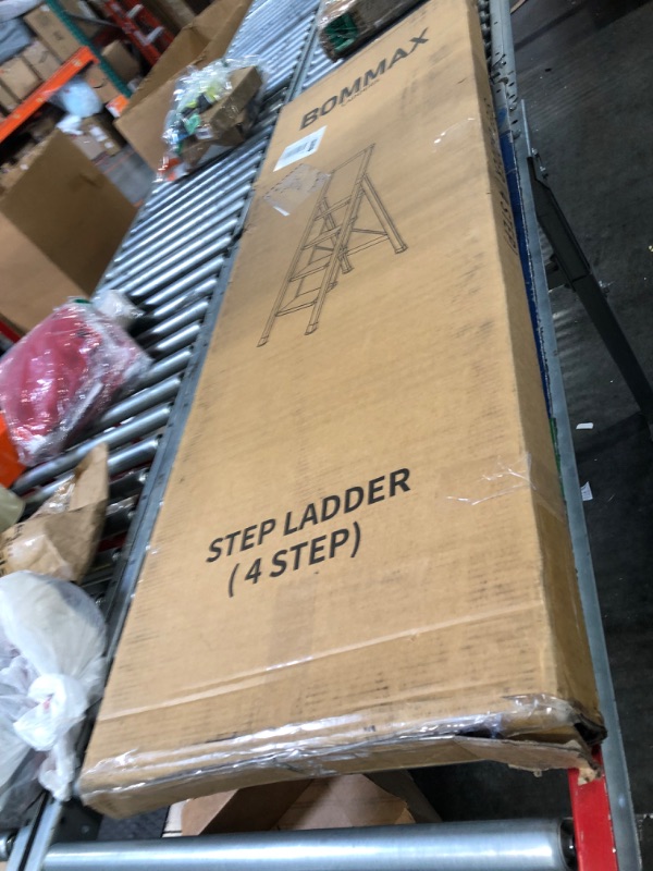 Photo 1 of 4 Step Ladder, Lightweight Folding Step Stool with Anti-Slip Aluminum Wide Pedal& Convenient Handgrip, 330lbs Capacity Steel Ladder for Household and Office (Black&Woodgrain) 1