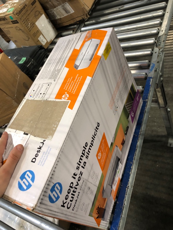 Photo 1 of HP DeskJet 2755e Wireless Color All-in-One Printer with bonus 6 months Instant Ink (26K67A), white
