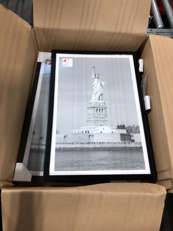 Photo 2 of *********** set of 2 New York City Statue of Liberty Skyline Print with Photo Mat NYC Wall Art Black and White (16” x 20” Framed Black)