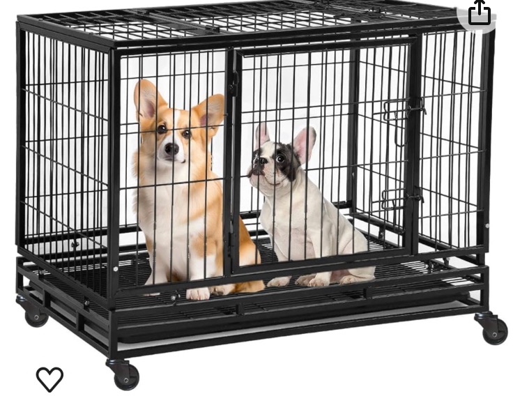 Photo 1 of 36 Inch Large Dog Crate Dog Kennel Indoor Outdoor Big Dog Cage Dog Crates for Large Medium Small Dogs Heavy Duty Dog Crate Metal Indestructible XXL XL Dog Crate Pet Cage with Wheels Tray Double Door