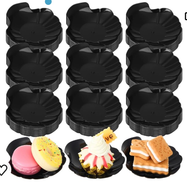 Photo 1 of 100 Pcs Shell Appetizer Plates Black Plastic Plates 3.31 inch Shell Plates Disposable Oyster Plates Ideal for Serving Amuse Bouche, Hors D'oeuvres, Desserts, Samples on Parties or Events