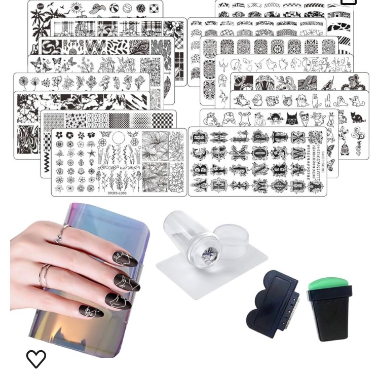 Photo 1 of 21 Pcs Nail Stamp Plates Set 16 Plate 2Stamper and 2 Scraper 1storage Bag Nails Art Stamping Plate Scraper Stamper Set Leaves Flowers Animal Nail Plate Template Image Plate Set