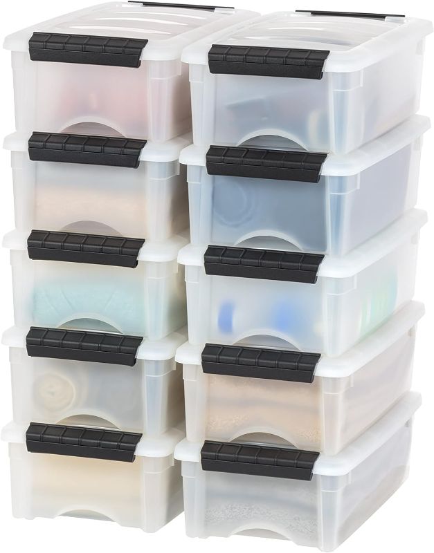 Photo 1 of **read notes** IRIS USA 5 Quart Stackable Plastic Storage Bins with Lids and Latching Buckles, 10 Pack - Pearl, Containers with Lids and Latches, Durable Nestable Closet, Garage, Totes, Tubs Boxes Organizing
