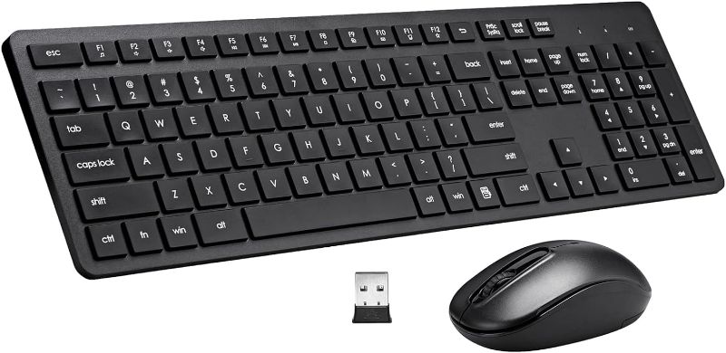 Photo 1 of *READ NOTES* Wireless Keyboard and Mouse Combo, 2.4G Silent Cordless Keyboard Mouse Combo for Windows Chrome Laptop Computer PC Desktop, 106 Keys Full Size with Number Pad, 1600 DPI Optical Mouse (Black)
