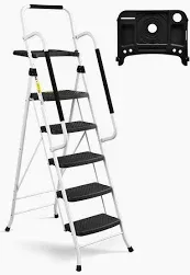 Photo 1 of 5 Step Ladder With Handrails, White