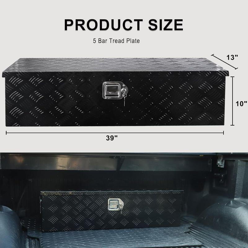 Photo 3 of (READ FULL POST) PRUNkuar 39" X 13" X 10" Truck Bed Tool Boxes Heavy Duty Aluminum Tool Box Chest Box Organizer for Pickup, Truck Bed, RV, Trailer 39" X 13" X 10" Black