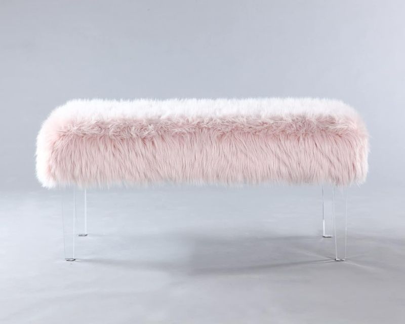 Photo 4 of (READ FULL POST) Iconic Home Trento Modern Contemporary Faux Fur Acrylic Leg Bench, Pink