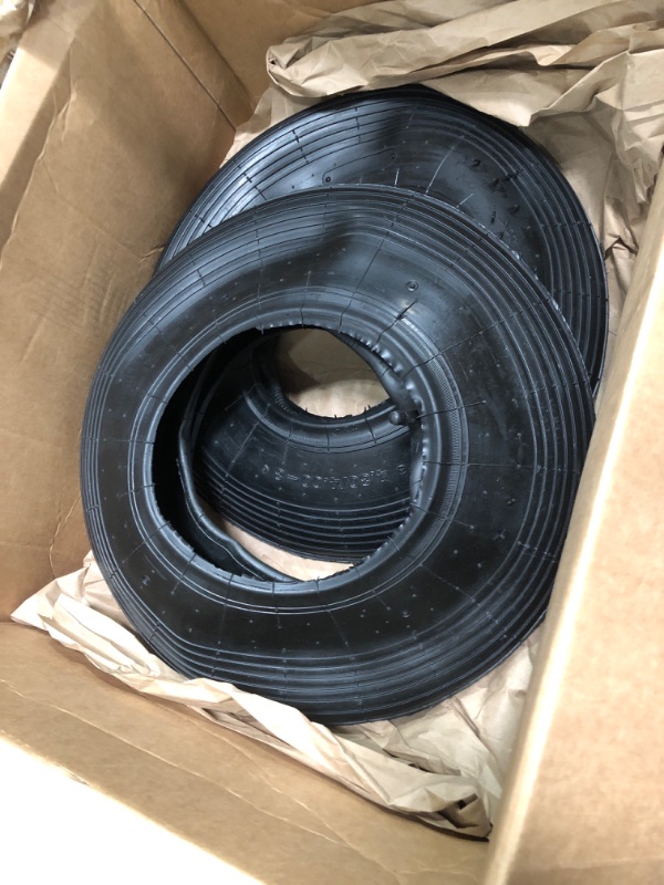 Photo 2 of (1 Set) 13x4.00-6 Replacement Pneumatic Tire and Inner Tube - Universal Fit 13” Tire and Tube Compatible with Wheelbarrows and Gorilla Carts - With Ribbed Tire Treads and TR13 Straight Valve Stem 4.00-6 Tire and Tube (1-Set)