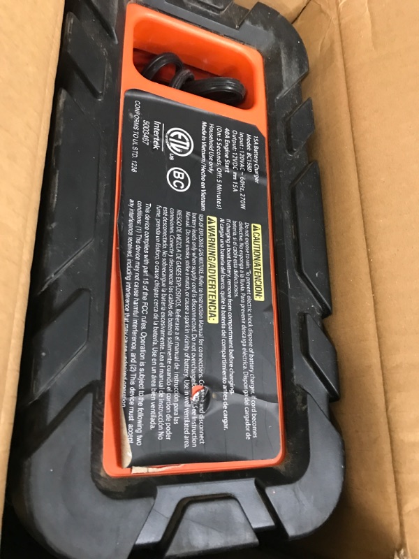 Photo 2 of BLACK+DECKER BC15BD Fully Automatic 15 Amp 12V Bench Battery Charger/Maintainer with 40A Engine Start, Alternator Check, Cable Clamps 15 Amp Charger