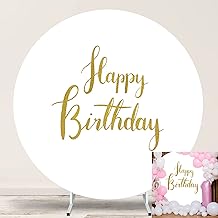 Photo 1 of Jditngp Happy Birthday Round Backdrop Cover 7.2ft,White Circle Background Stand Cover with 4Clips,7.2 Round Backdrop Cover Happy Birthday Gold for Photography Kids Baby Birthday Party Banner Decor 7.2ft-1 birthday