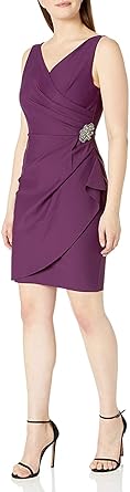 Photo 1 of Alex Evenings Women's Slimming Short Ruched Dress with Ruffle(Petite and Regular) 8 Wine