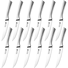 Photo 1 of 5" Steak Knives Set of 12 Pieces Kitchen Steak Knife Set German Stainless Steel Serrated Steak Knives with Gift Box Dishwasher Safe (12, sliver)
