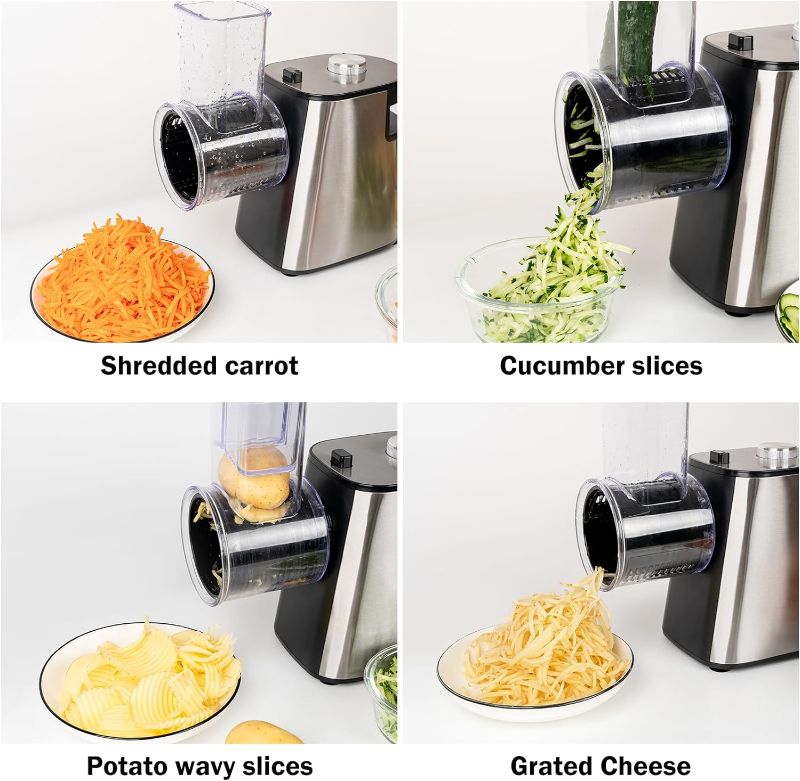 Photo 1 of 250W Electric Cheese Grater, Electric Slicer/Shredder, Electric Vegetable Slicer for Fruits, Vegetables, Salad Maker with 5 interchangeable blades
