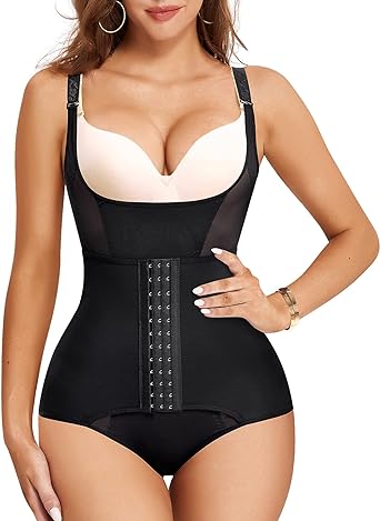 Photo 1 of Nebility Womens' Waist Trainer Tummy Control Breathable Bodysuit Shapewear 2XL(waistline 35.0-38.5 inch) Black Double Control Bodysuit