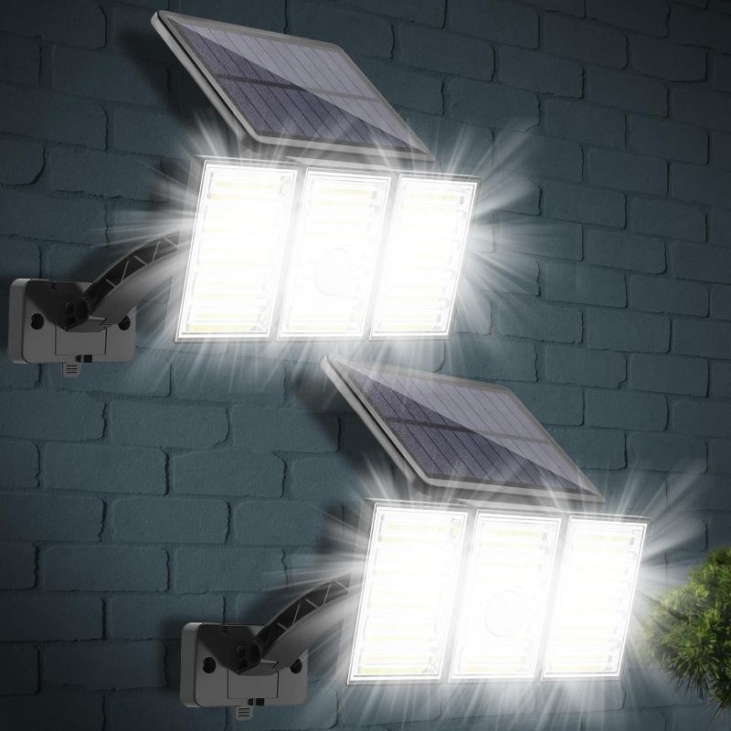 Photo 1 of 2 Packs Solar Outdoor Lights Motion Sensor,108 LED Solar Security Lights,3 Heads IP65 Waterproof Solar Flood Lights,Dusk to Dawn Outdoor Wall Light with 16.4ft Cable for Porch Patio Garden
