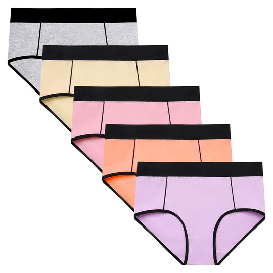 Photo 1 of POKARLA Women's Cotton Stretch Underwear Ladies Mid-high Waisted Briefs Panties 5-Pack Large Multicolored-5pack