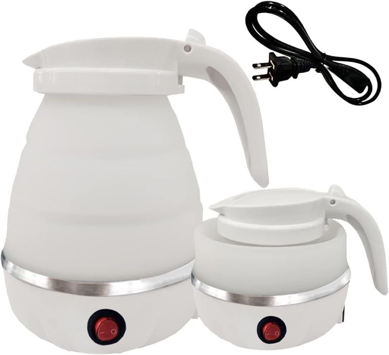 Photo 1 of Foldable Portable Electric Kettle with Food Grade Silicone, 6 Mins Fast Water Boiling Tea Pot Coffee Pot for Camping or Travel, Collapsible Kettle with Separable Power Cord 110V US Plug 600ML White
