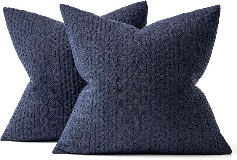 Photo 1 of MIULEE Decorative Throw Pillow Covers 20x20 Navy Blue Set of 2 Super Soft Modern Embossed Patterned Cushion Covers Farmhouse Pillow Covers for Sofa Livingroom Bed
