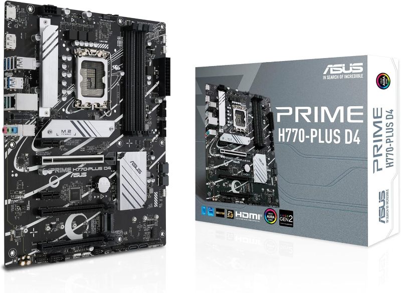 Photo 1 of ASUS Prime H770-PLUS D4 Intel® H770(13th and 12th Gen) LGA 1700 ATX Motherboard with PCIe 5.0, 3xPCIe 4.0 M.2 Slots,DDR4,2.5Gb LAN,DisplayPort, HDMI,USB 3.2 Gen 2 Type-C,Thunderbolt™ (USB4®) Support