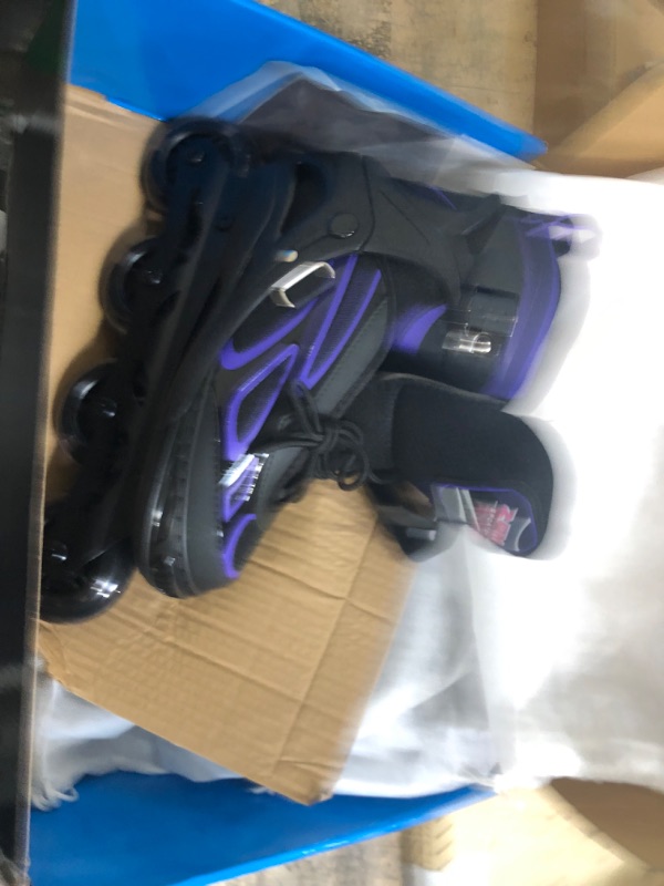 Photo 2 of 2PM SPORTS Vinal Girls Adjustable Flashing Inline Skates, All Wheels Light Up, Fun Illuminating Skates for Kids and Men- Azure Small (1Y-4Y US) Violet & Magenta Large - Youth (4-7 US)