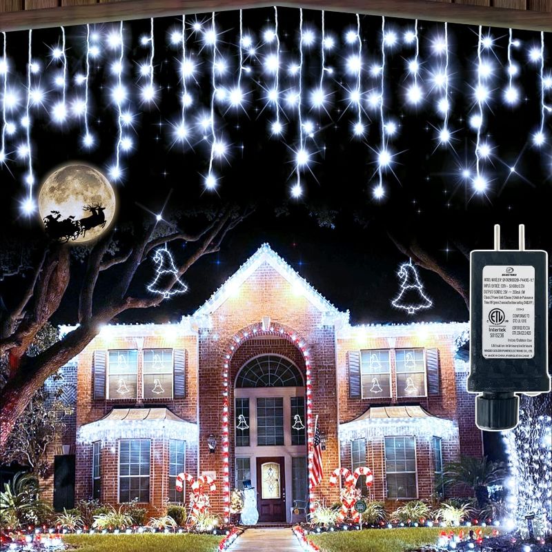 Photo 1 of 66ft LED Christmas Lights Outdoor Decorations, 8 Lighting Modes with Timer Memory 611 LED Curtain Fairy Light with 141 Drops, Waterproof Light for Christmas Holiday Wedding Party Decor (Multicolor) Multicolor 66ft