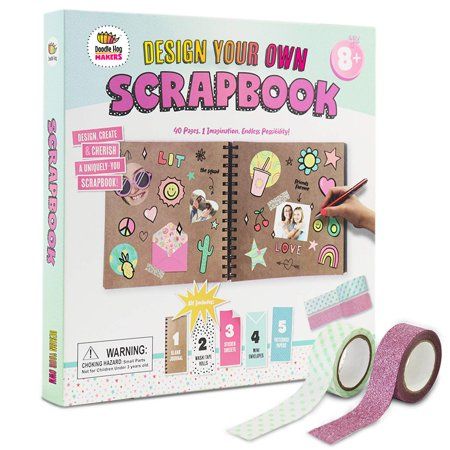 Photo 1 of Design Your Own Pink Scrapbook by Doodle Hog Kids Scrapbook Kit Gifts for 10 Year Old Girl Personalize & Decorate Your DIY Scrapbook with Washi Tap
