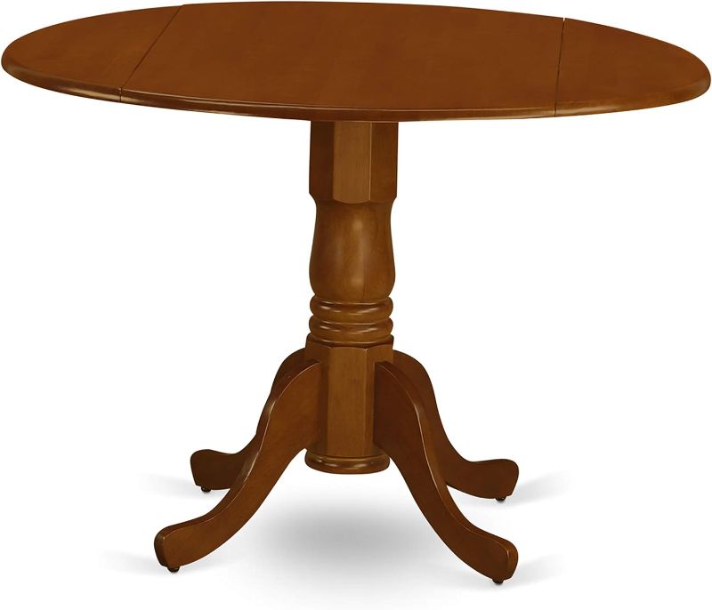 Photo 1 of **JUST THE BASE** East West Furniture DLT-SBR-TP Dublin Kitchen Dining Table - a Round Wooden Table Top with Dropleaf & Pedestal Base, 42x42 Inch, Saddle Brown