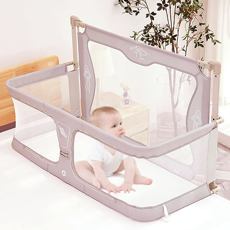 Photo 1 of 3 In 1 Baby Bedside Crib, Portable Crib,120x50cm,for Cosleeping Baby Bed,next To Me Crib,baby Side Sleeper, For Cosleeper In Bed,soft Washable Liner Cover And Sturdy Aluminum Alloy,Easy To Assemble 