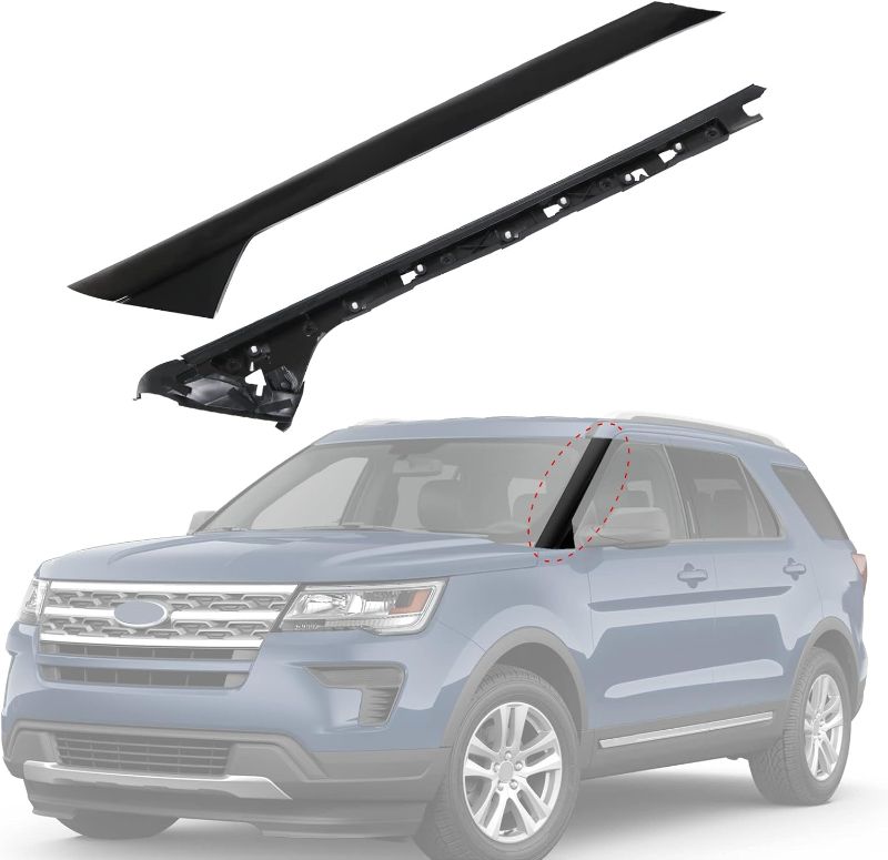 Photo 1 of CARMOCAR A-Pillar Front Molding Windshield Trim Left Outer & Inner Replacement for 2011-2019 Ford Explorer 926-450 BB5Z7803136AA BB5Z-7803136-AB BB5Z7803136BA BB5Z7803144AA(Driver Side), Gloss Black Outer & Inner(Left)