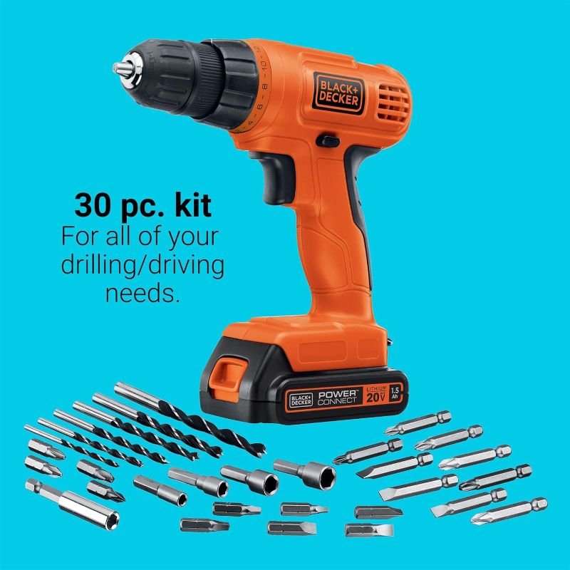 Photo 1 of BLACK+DECKER 20V MAX* POWERECONNECT Cordless Drill/Driver + 30 pc. Kit (LD120VA)