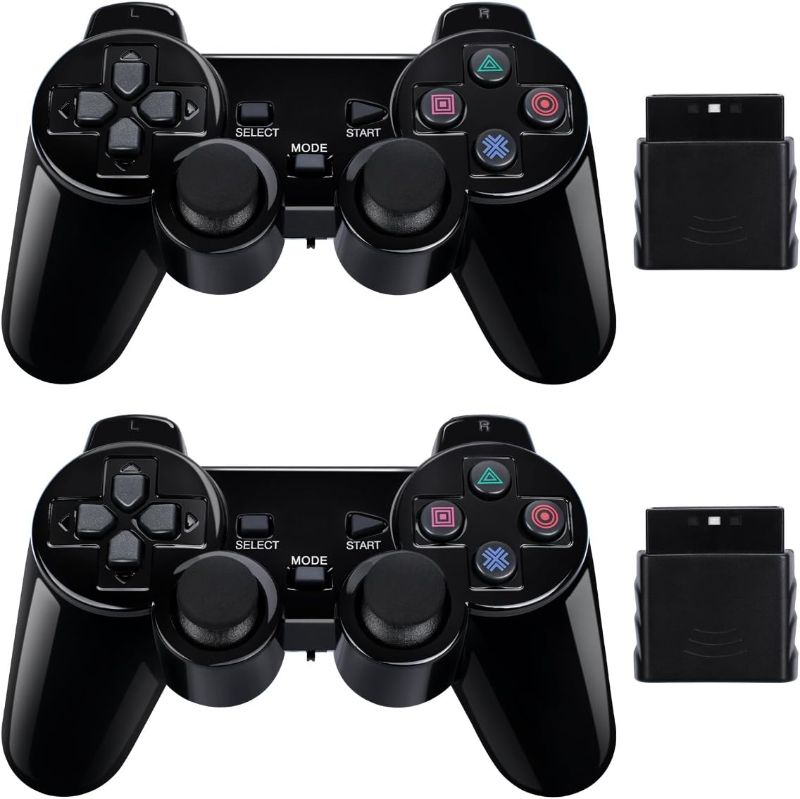 Photo 1 of BLUE LAKE Performance 2 Pack Wireless Controller 2.4G Compatible with Sony Playstation 2 PS2 (Jet Black)