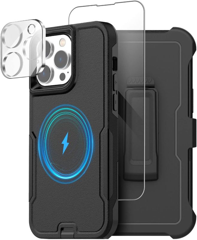 Photo 1 of AICase for iPhone 14 Pro Max Belt Clip Case with Glass Screen Protector+Camera Lens,[Compatible MagSafe] Heavy Duty Drop Protection Full Body Rugged Shockproof Military Protective Tough Durable Cover
