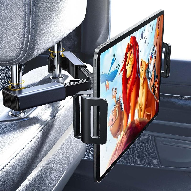 Photo 1 of LISEN Tablet iPad Holder for Car Mount Headrest iPad Car Holder Back Seat Travel Accessories Car Tablet Holder Mount Road Trip Essentials for Kids Adults Fits All 4.7-12.9" Devices & Headrest Rod
