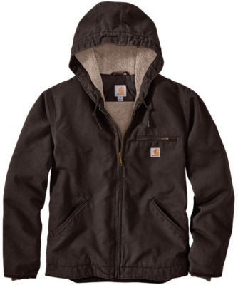 Photo 1 of Carhartt Men's Large Tall Dark Brown Cotton Relaxed Fit Washed Duck Sherpa-Lined Jacket LARGE/ TALL
