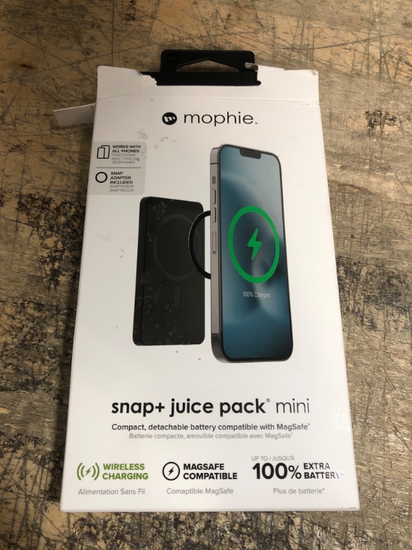 Photo 1 of mophie Snap+ Juice Pack Mini - Wireless Portable Magnetic Charger with 5000 mAh Internal Battery, Compatible with MagSafe & Qi-Enabled Smartphones, Works with Apple, Samsung, and Google Phones, Black