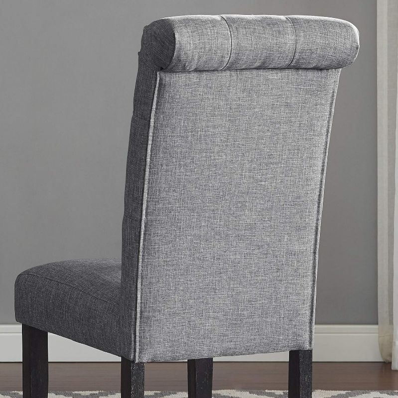 Photo 4 of (NON-REFUNDABLE) Roundhill Furniture Leviton Solid Wood Tufted Dining Chair, Set of 2, Gray Grey Dining Chairs