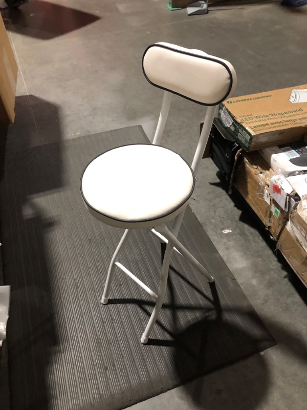 Photo 1 of Thyle 2 Pcs Folding Stool Cushioned Padded Folding Stool Foldable Bar Stool 25.6 Inch Collapsible Round Stool with Backrest and Footrest Portable Folding Chairs for Adults Kitchen Garden (White) 12"D x 12"W x 25.59"H