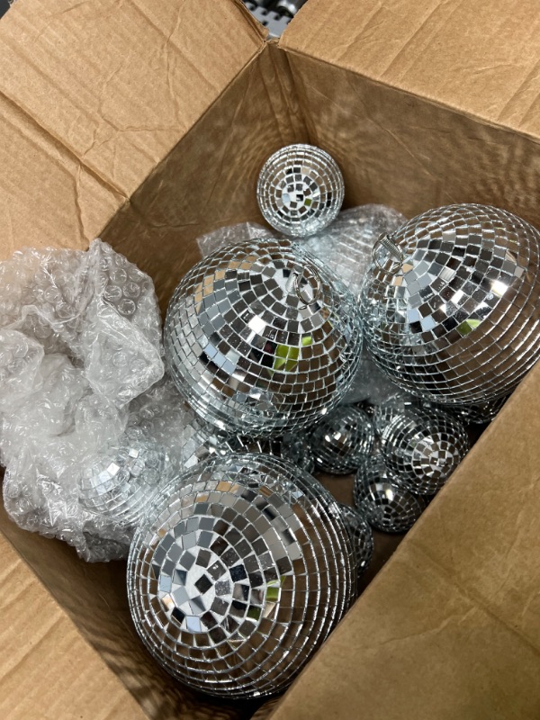 Photo 3 of 17 Pack Large Disco Ball Hanging Disco Ball Small Disco Ball Mirror Disco Balls Decorations for Party Wedding Dance and Music Festivals Decor Club Stage Props DJ Decoration (8, 6, 3.2 Inch)