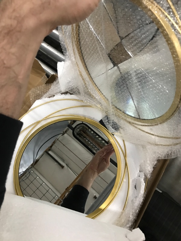 Photo 3 of **1 MIRROR BROKEN**  2 Set 15.7'' Gold Circle Mirrors Wall Decor Iron Frame Mirrors Wall Art Round Mirrors Home Decor Hanging Mirrors for Living Room/Bedroom/Bathroom/Entryway (Medium Size 15.7 inch ,Circles) 2 Set Circle Wires?15.7''each? 2