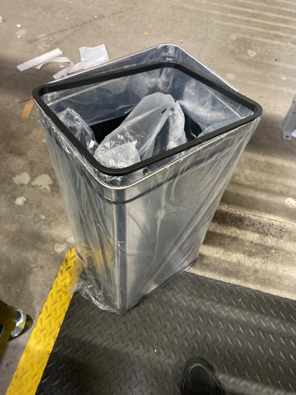 Photo 3 of *** PARTS ONLY ***  **** LID DONT WORK ***iTouchless 13 Gallon Automatic Trash Can with Odor-Absorbing Filter and Lid Lock, Power by Batteries (not included) or Optional AC Adapter (sold separately), Black / Stainless Steel