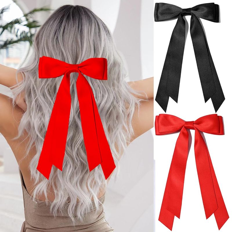 Photo 1 of  Hair Bows for Women, Red Satin Hair Ribbon Black and Red Hair Bows Metal Bow Hair Clips  Girls Teens Kids (30PCS) 