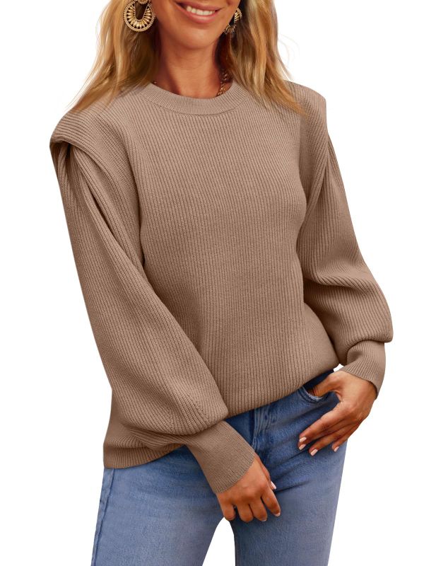 Photo 1 of  Women's Crewneck Long Lantern Sleeve Sweater Medium Dark Apricot