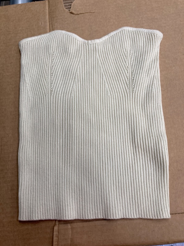 Photo 2 of Women's Ribbed Knit Sweetheart Neck Off Shoulder Strapless Tube Top Medium Beige